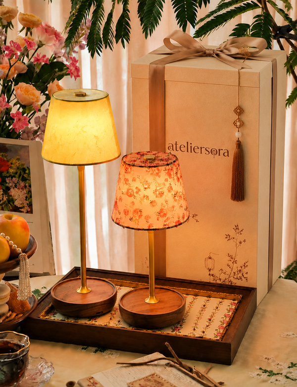 Rose French Vintage Walnut Touch Lamp