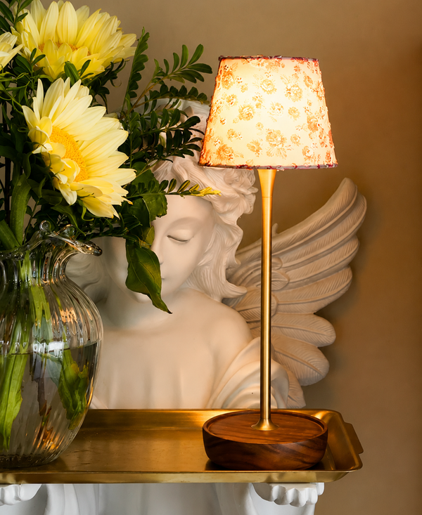 Rose French Vintage Walnut Touch Lamp
